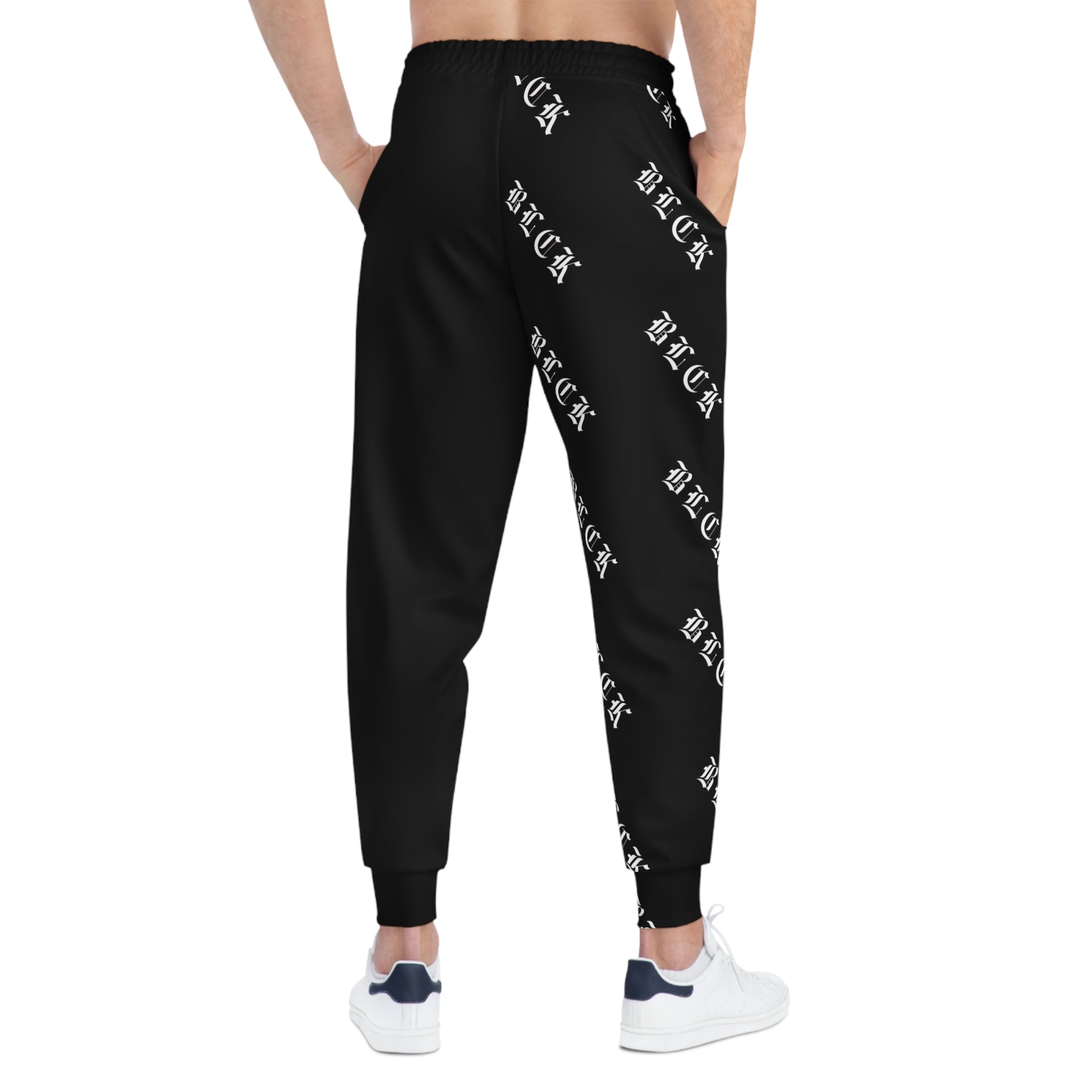 Stylish Black Athletic Joggers with Bold Graphic Print