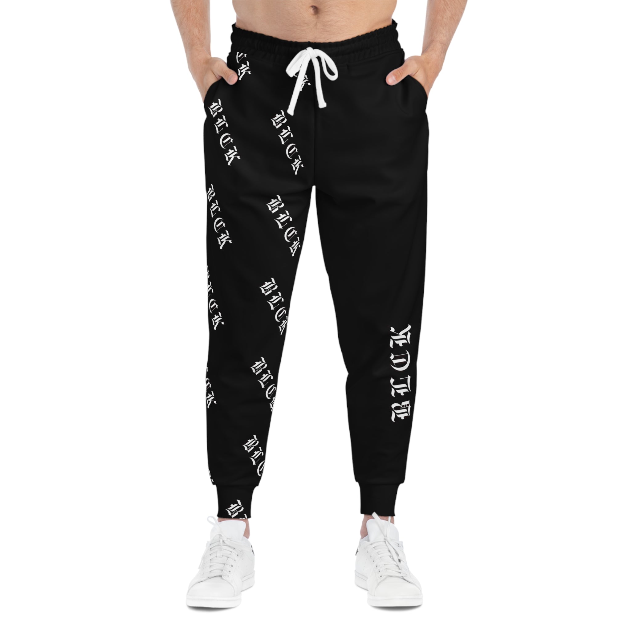 Stylish Black Athletic Joggers with Bold Graphic Print