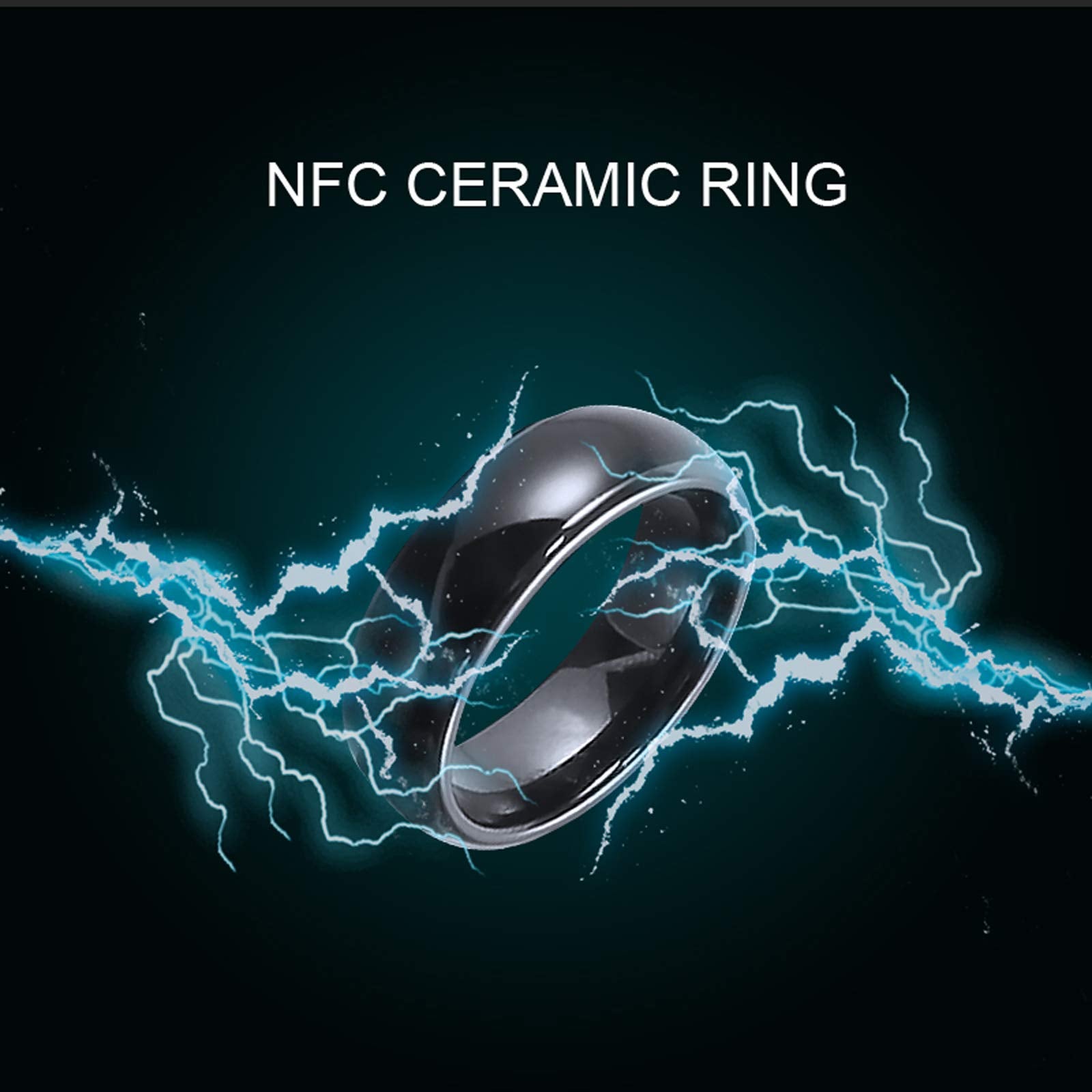 hecere Waterproof Ceramic NFC Ring, NFC Forum Type 2 215 496 Bytes Chip Universal for Mobile Phone, All-Round Sensing Technology Wearable Smart Ring, Fasion Ring for Men or Women (11#, Black)