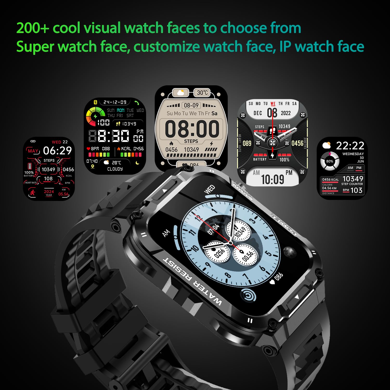 Military Smart Watch for Men with Call Function,Fitness Smart Watch for Android Phones and iPhone,Waterproof Fitness Tracker with Blood Oxygen/Heart Rate/Sleep/100+ Sport Modes, Watches for Men