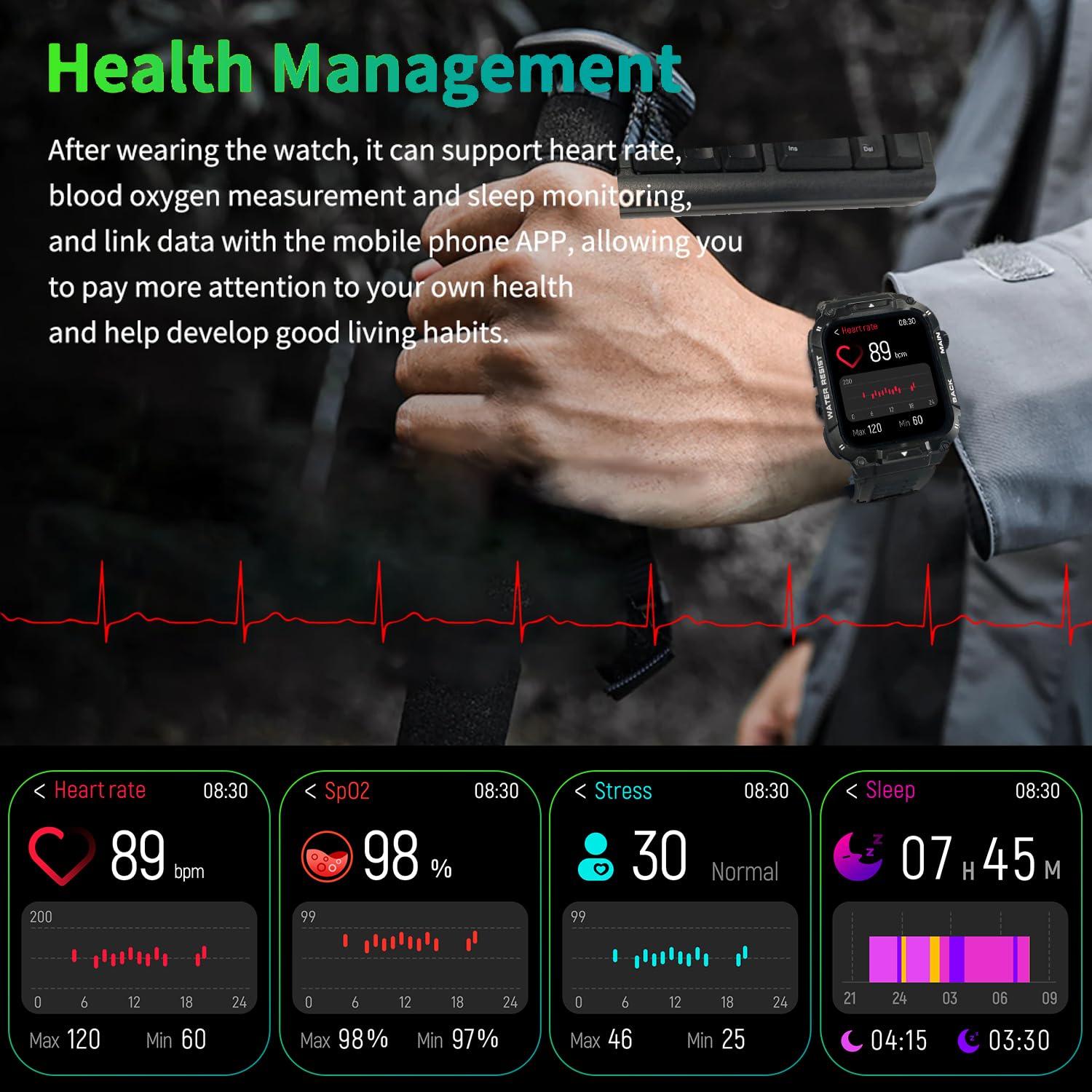 Military Smart Watch for Men with Call Function,Fitness Smart Watch for Android Phones and iPhone,Waterproof Fitness Tracker with Blood Oxygen/Heart Rate/Sleep/100+ Sport Modes, Watches for Men