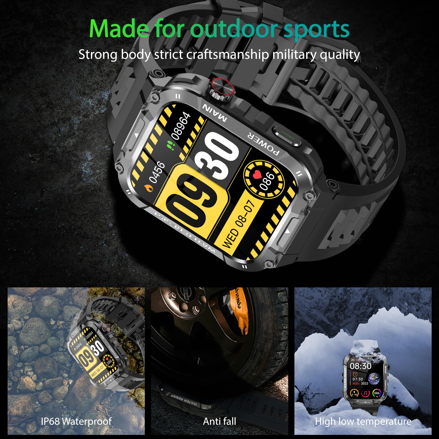 Military Smart Watch for Men with Call Function,Fitness Smart Watch for Android Phones and iPhone,Waterproof Fitness Tracker with Blood Oxygen/Heart Rate/Sleep/100+ Sport Modes, Watches for Men