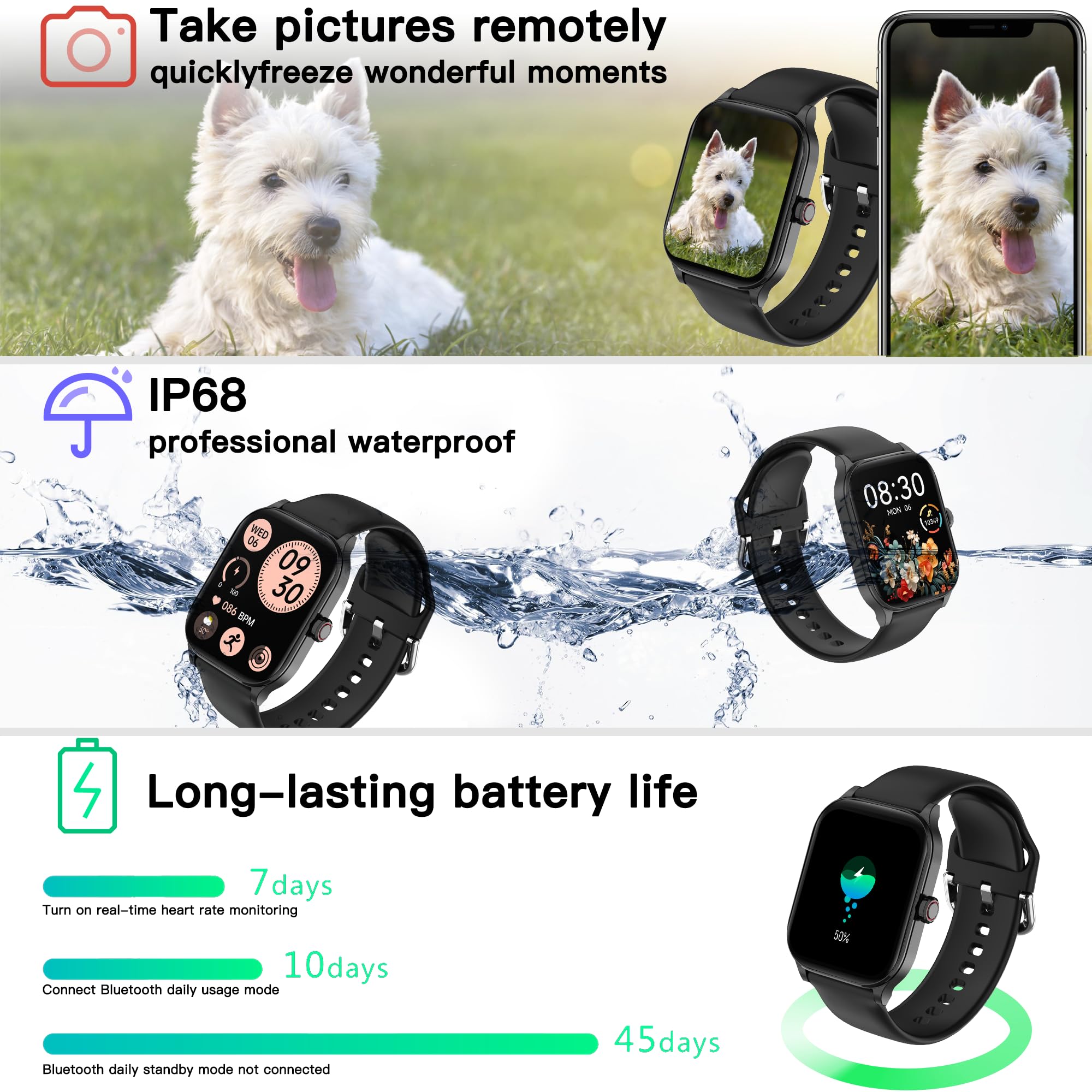 Othalne Smart Watch (Answer/Make Call), 2.01" Smartwatch for Android Phones and iPhone with Heart Rate,Sleep Monitor,Pedometer, 100+Sports Fitness Watch, IP68 Waterproof Fitness Tracker for Men Women