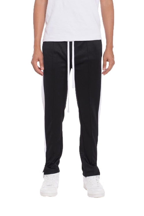 TRICOT STRIPED TRACK PANTS- BLACK