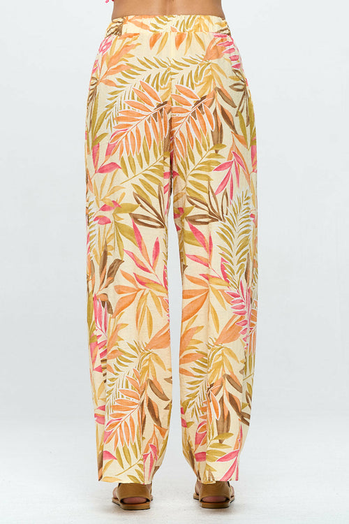 Tropical Print Wide Leg Pants with Pockets