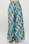 Tropical Print Wide Leg Pants with Pockets