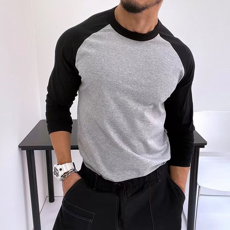 Round Neck Loose Breathable Plus Size Bottoming Shirt Men's Casual Raglan Sleeve Top